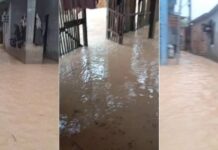 Moradores de comunidade na zona Norte de Manaus têm casas inundadas pela chuva desta quarta-feira