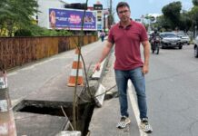 Rodrigo Guedes denuncia risco de desabamento em trecho da Avenida Djalma Batista e aciona Ministério Público